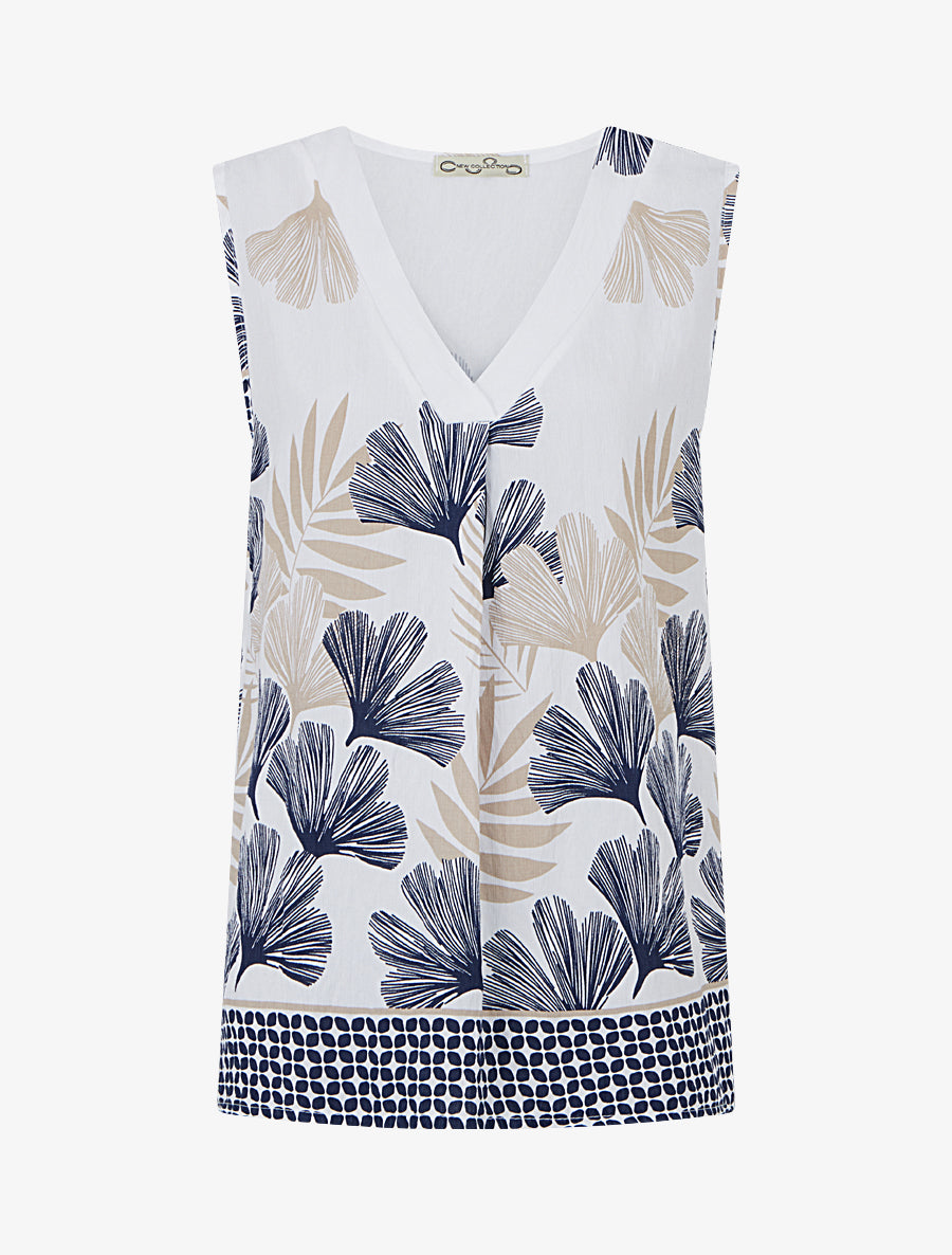 Blouse sans manches imprimé feuillage - Marine - 1