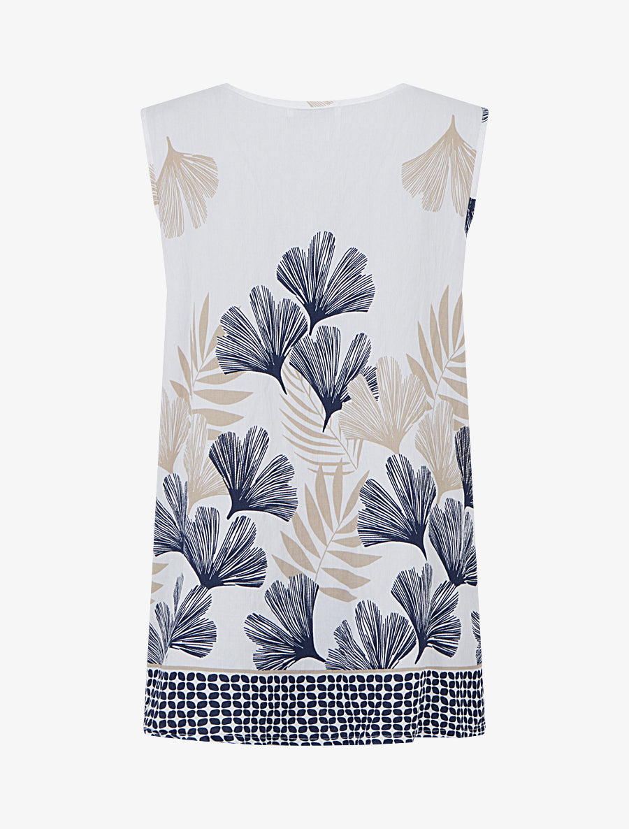Blouse sans manches imprimé feuillage - Marine - 2