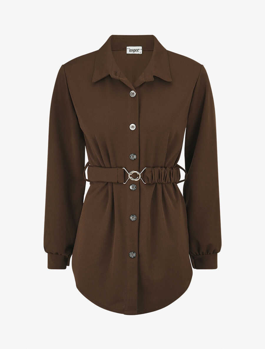 Chemise cintrée à ceinture élastique - Marron - 4