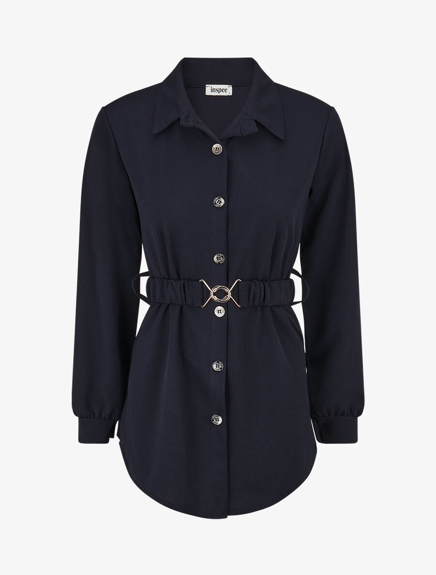 Chemise cintrée à ceinture élastique - Marine - 1
