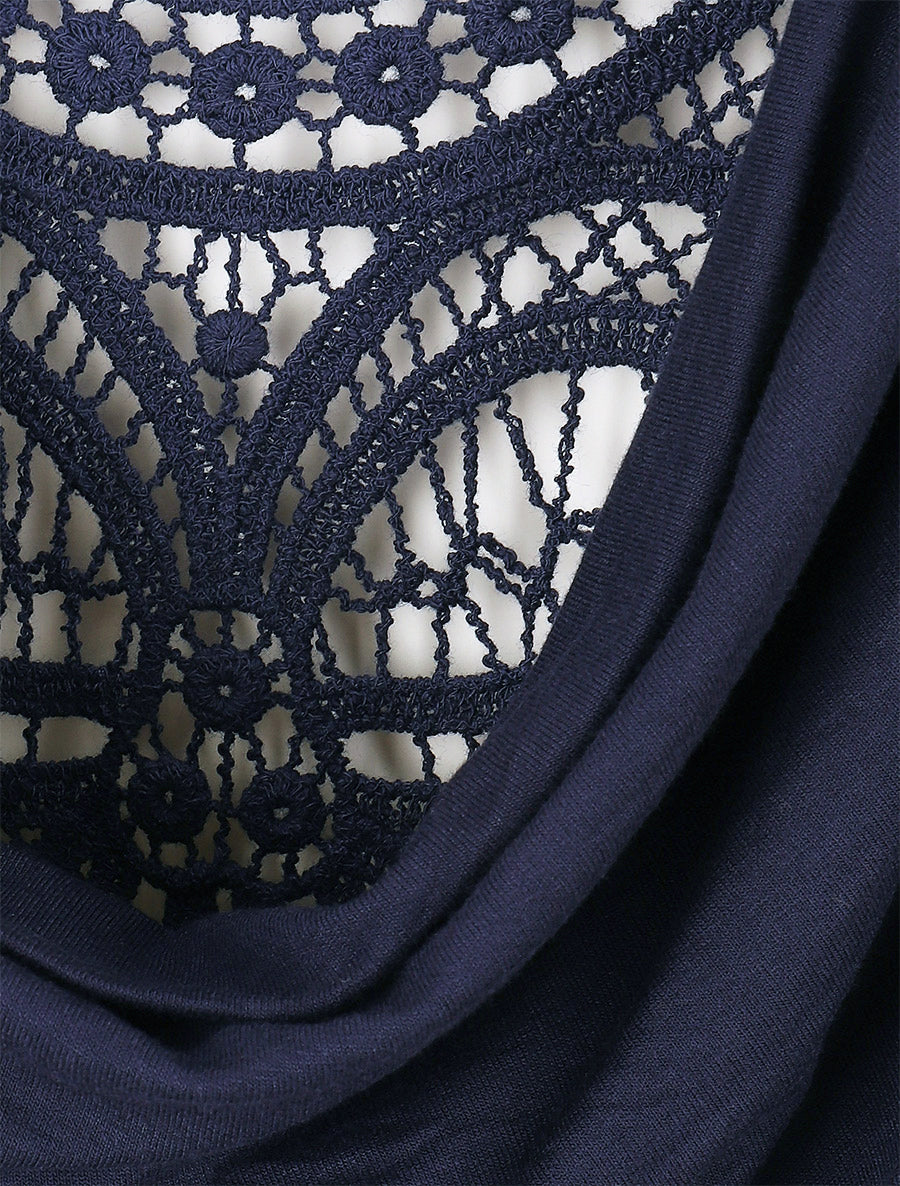 Top senza maniche con collo a cascata e schiena in pizzo - Blu navy