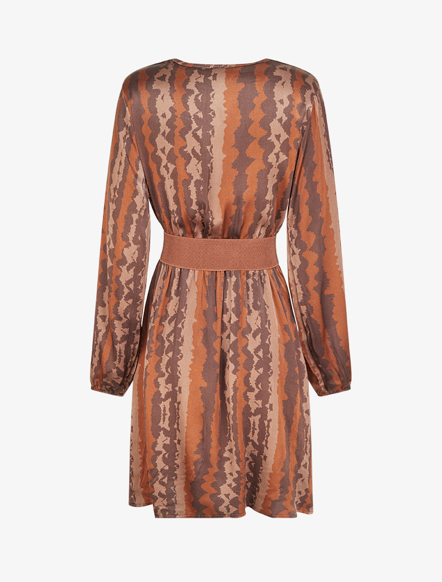 Robe évasée satinée imprimé fantaisie - Marron - 2