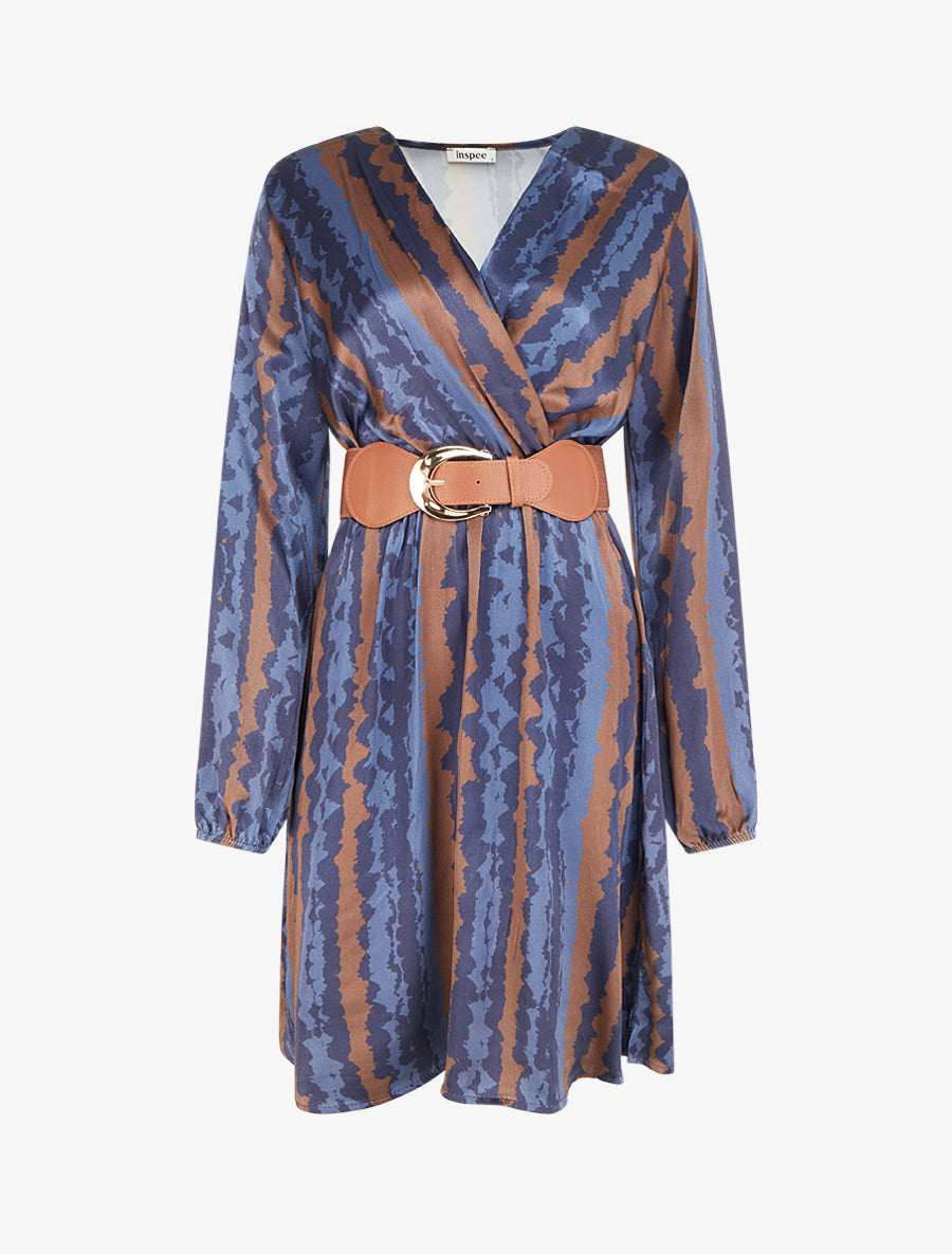 Robe évasée satinée imprimé fantaisie - Marine - 1