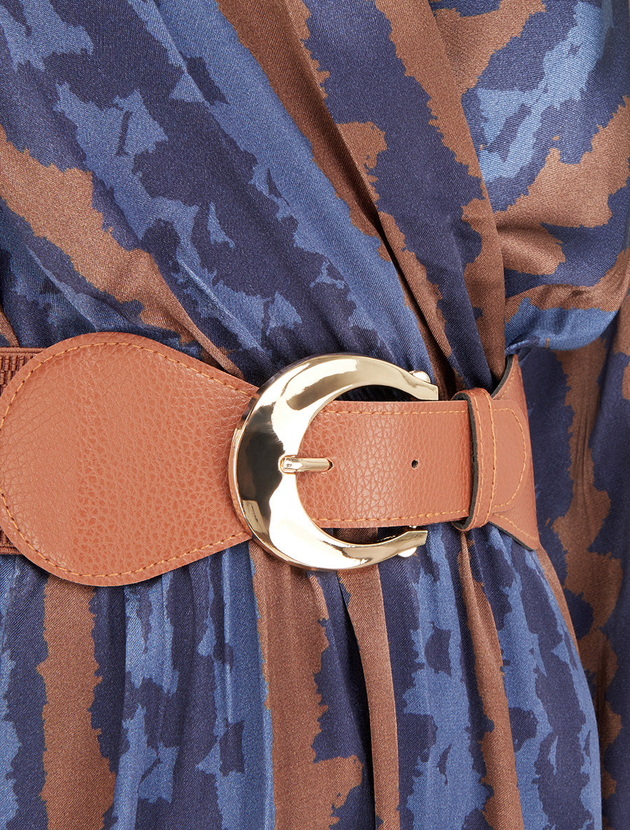 Robe évasée satinée imprimé fantaisie - Marine - 3