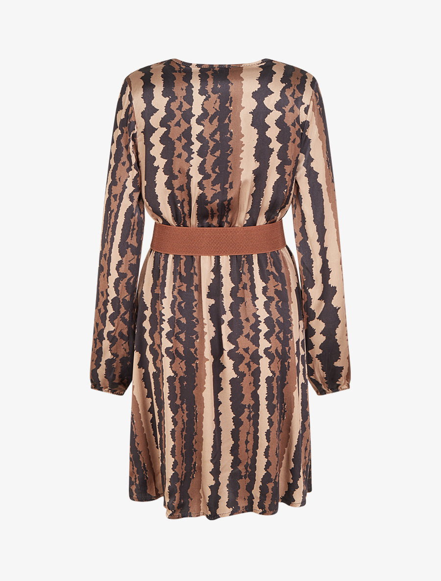 Robe évasée satinée imprimé fantaisie - Noir - 2