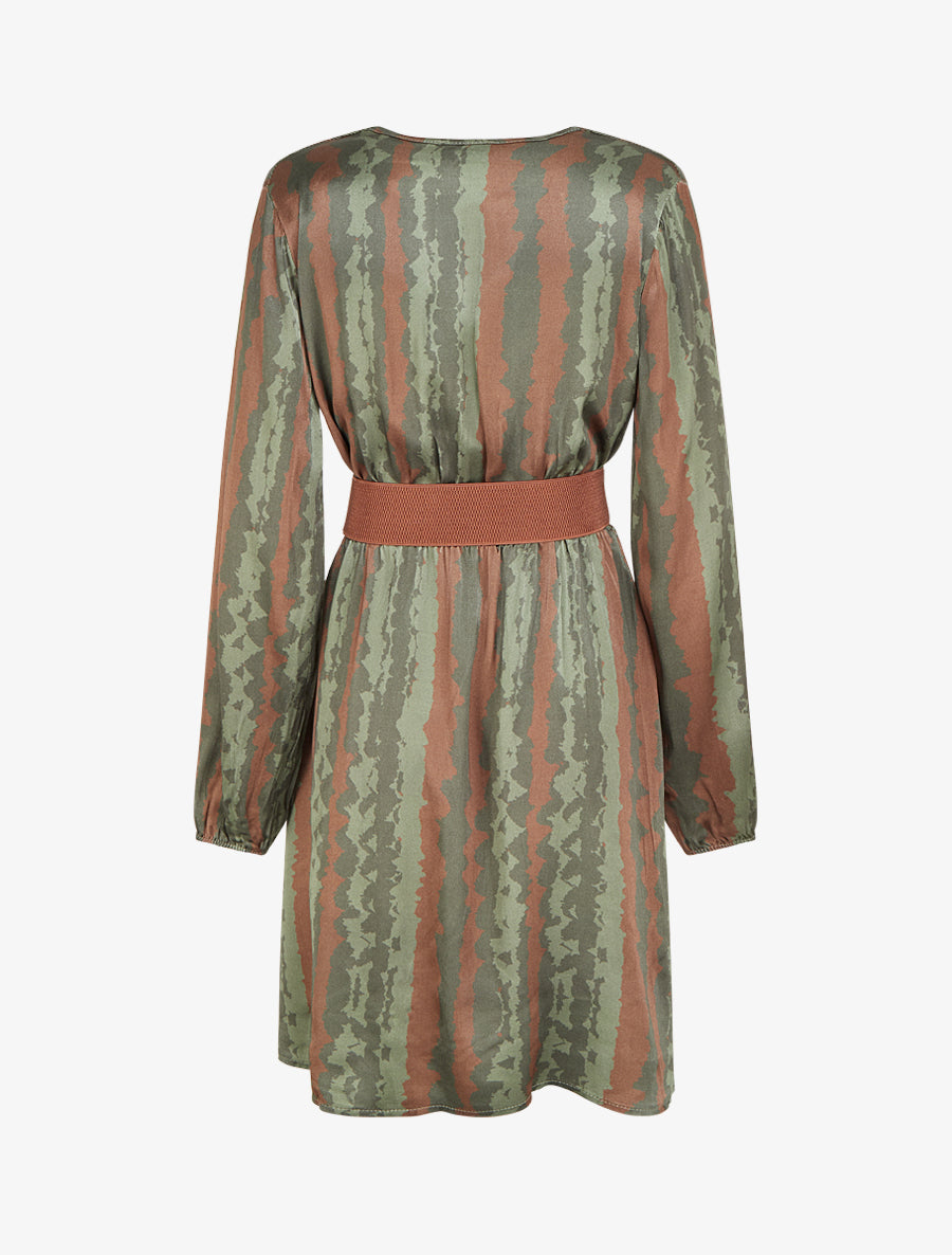 Robe évasée satinée imprimé fantaisie - Kaki - 2