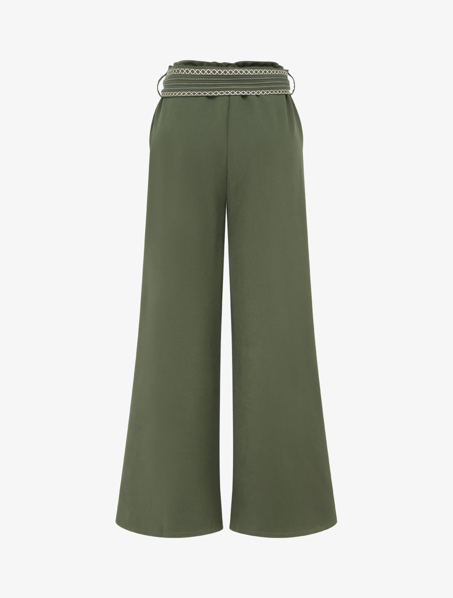 Pantalon ample uni à ceinture - Kaki - 2