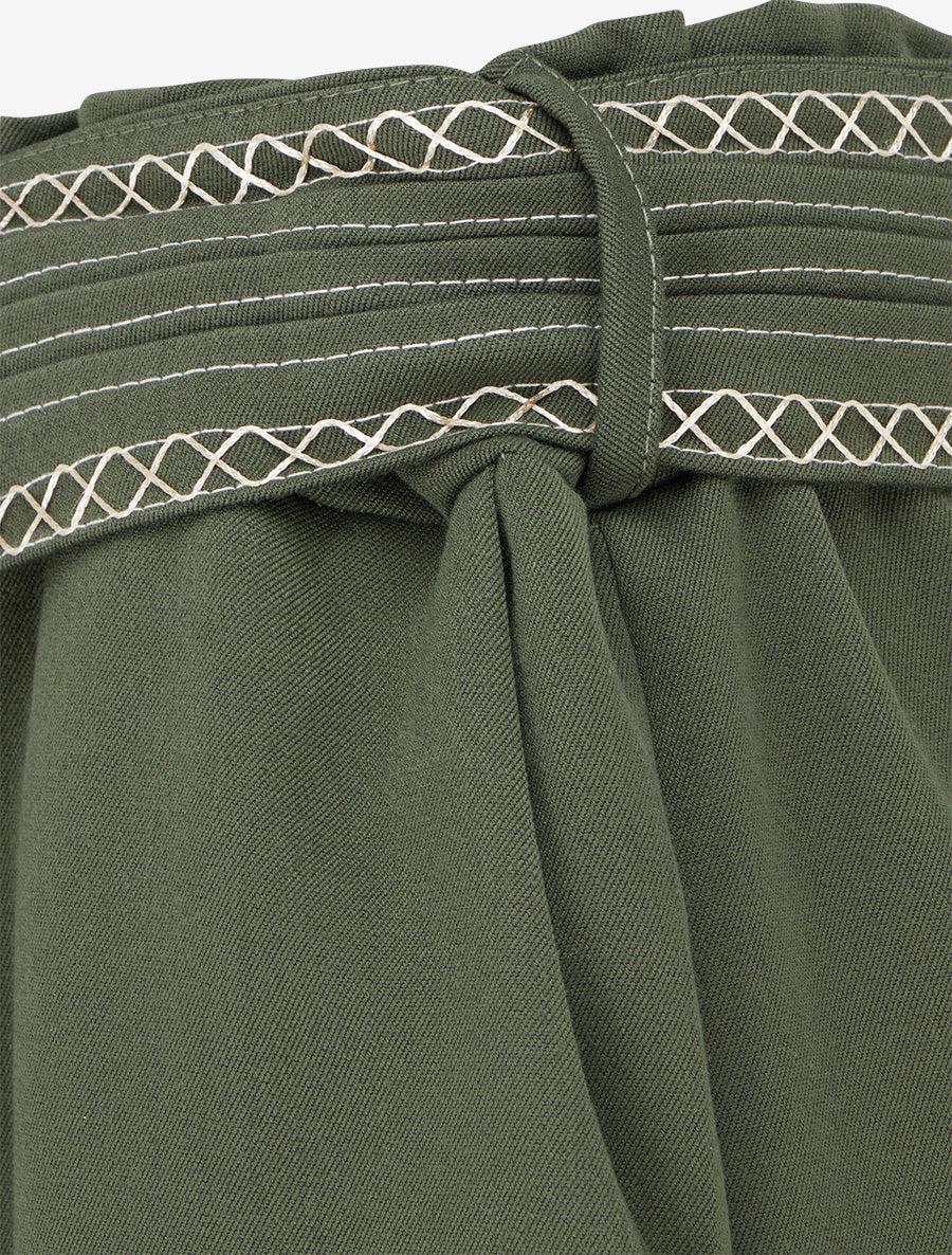 Pantalon ample uni à ceinture - Kaki - 3