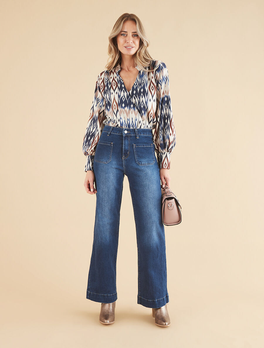 Blouse cache-coeur imprimé fantaisie - Marine - 4