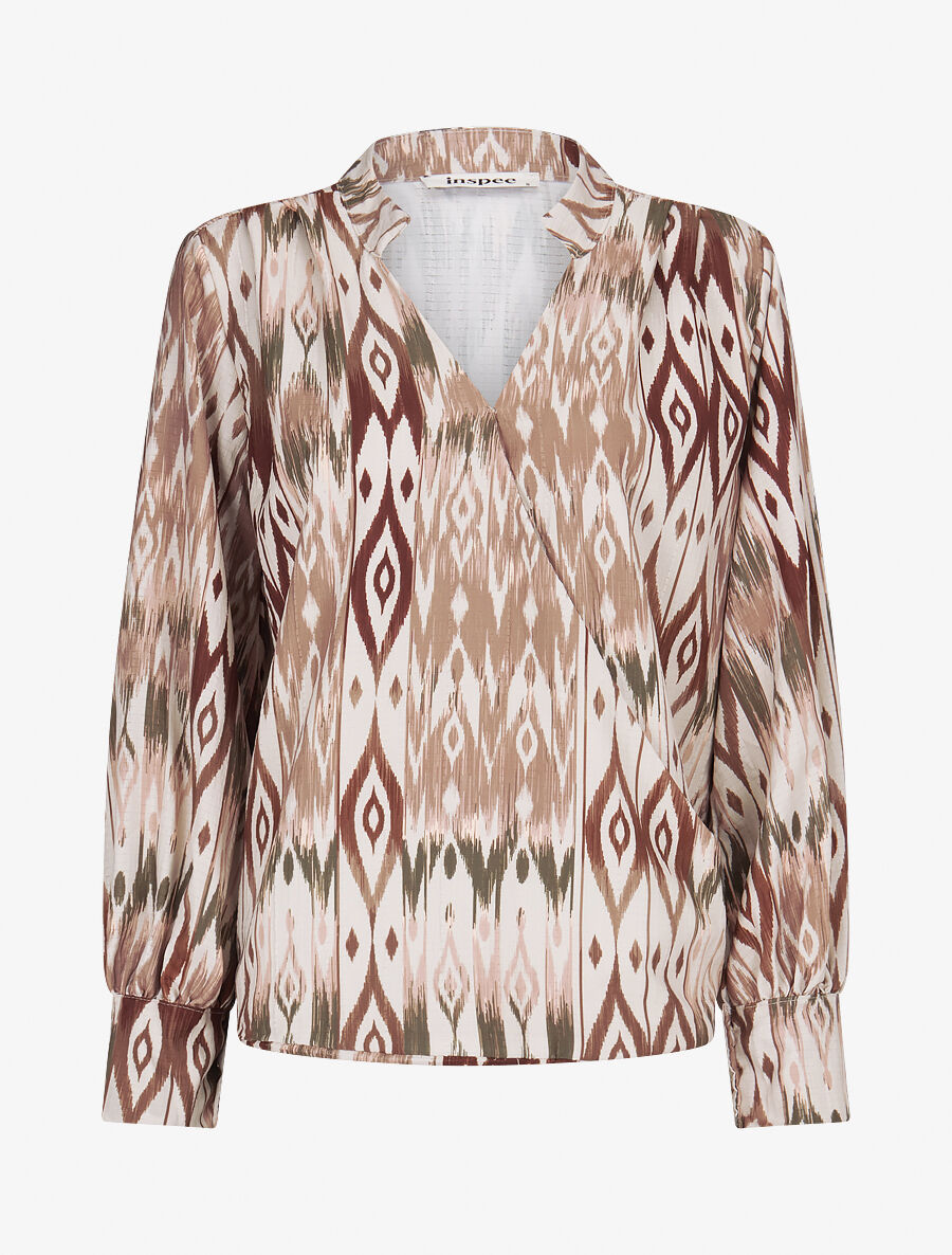 Blouse cache-coeur imprimé fantaisie - Camel - 1