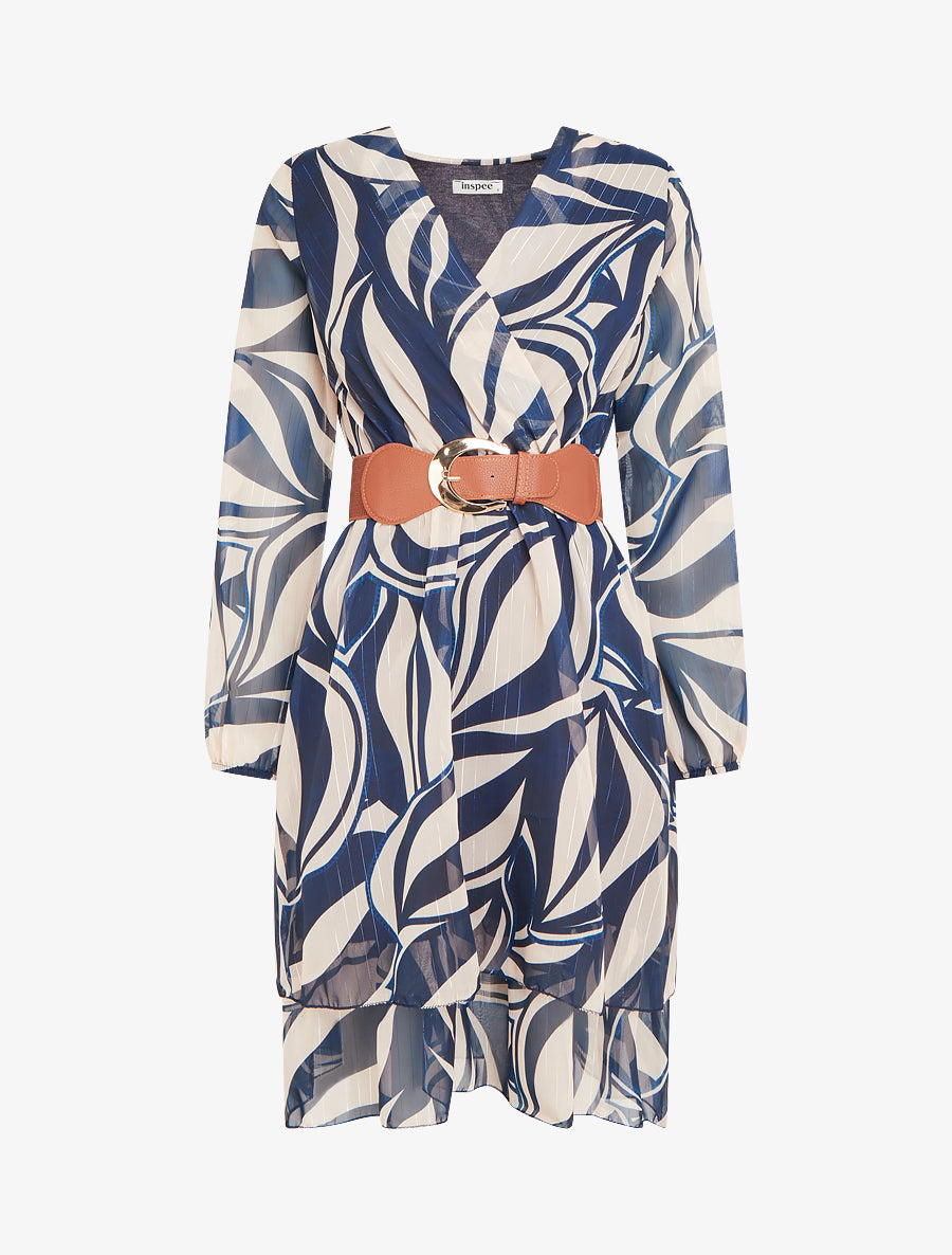 Robe patineuse en voile imprimé graphique - Marine - 1