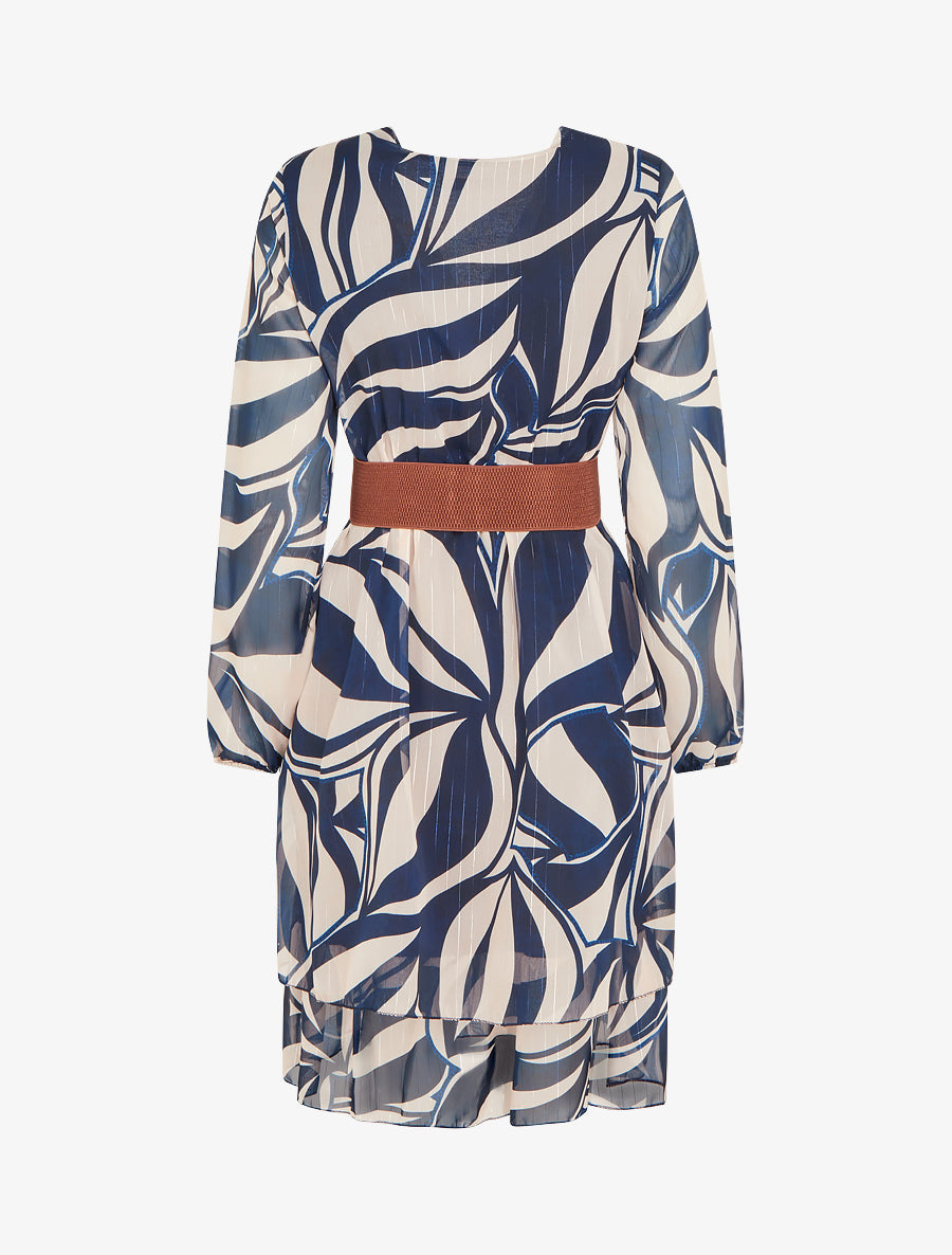 Robe patineuse en voile imprimé graphique - Marine - 2