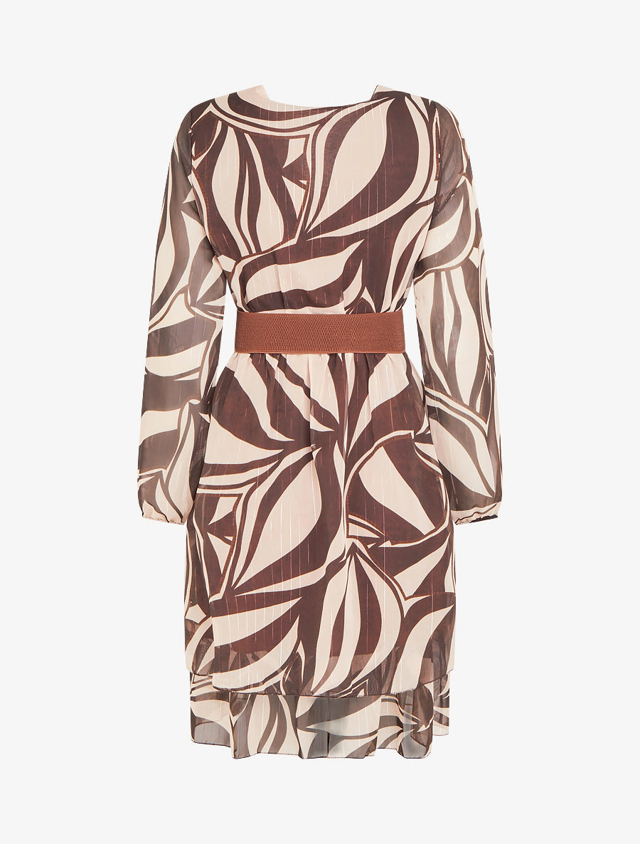 Robe patineuse en voile imprimé graphique - Marron - 2