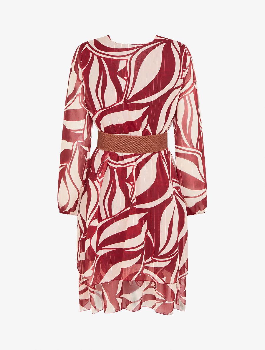 Robe patineuse en voile imprimé graphique - Rouge - 2