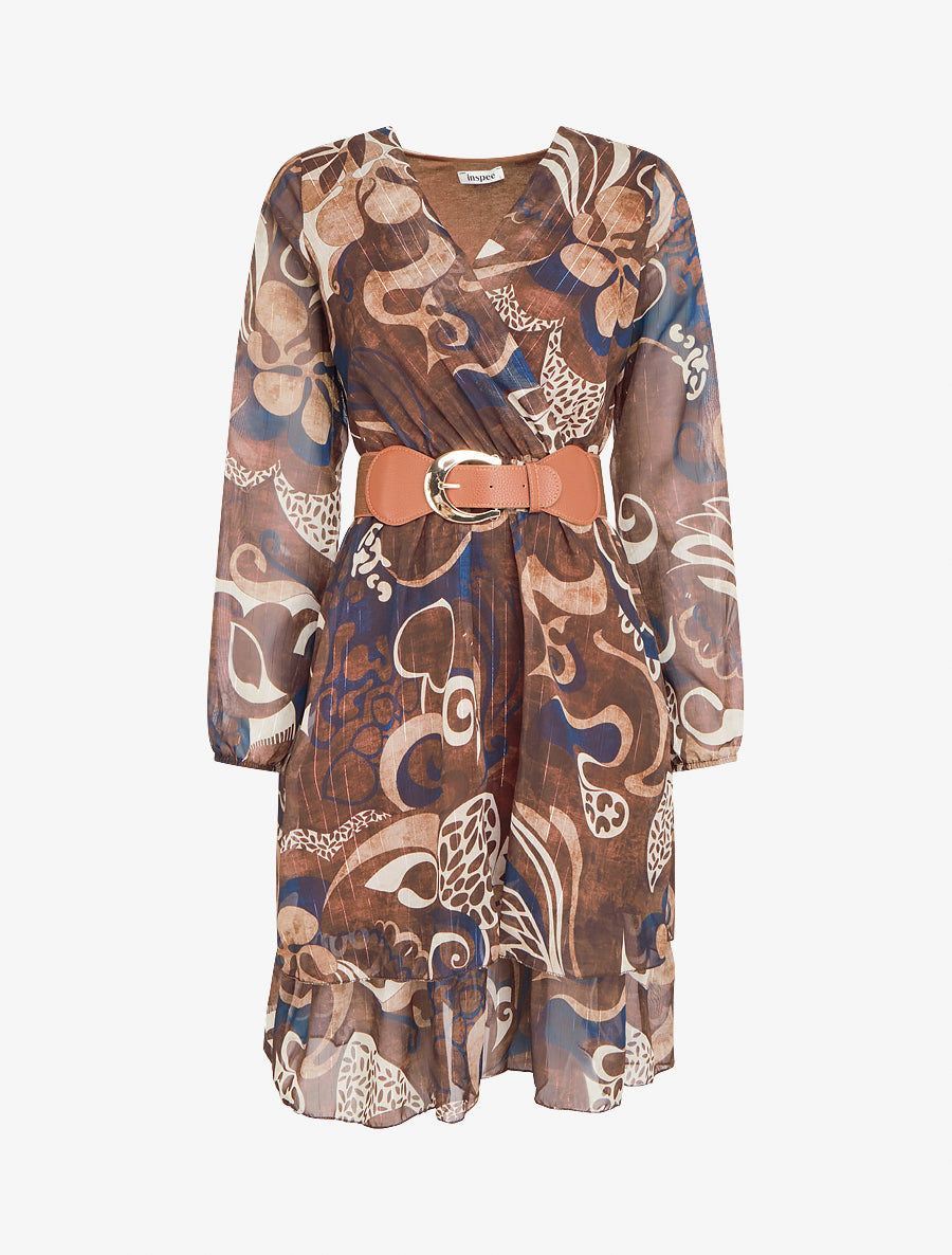 Robe patineuse en voile imprimé fantaisie - Marron - 1