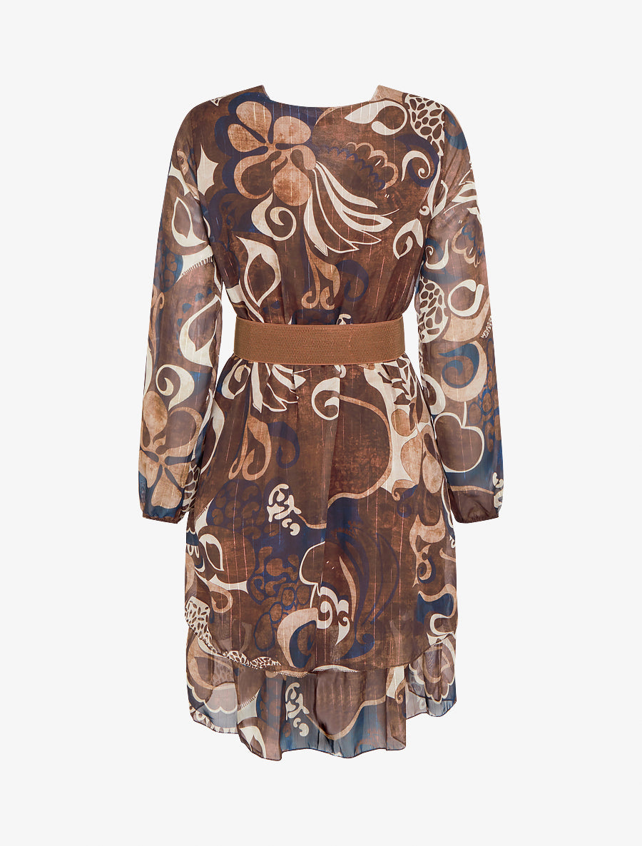Robe patineuse en voile imprimé fantaisie - Marron - 2