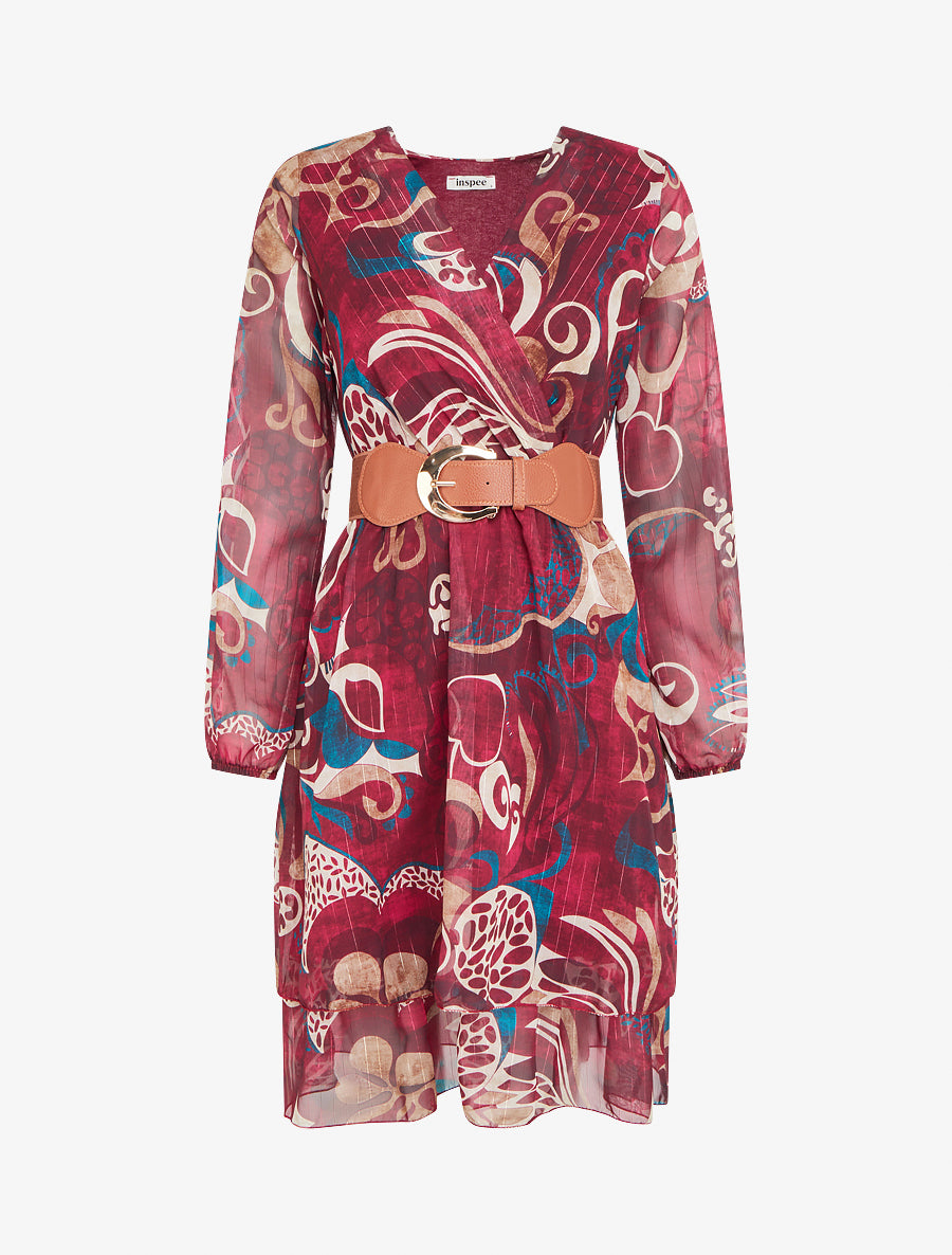 Robe patineuse en voile imprimé fantaisie - Bordeaux - 1