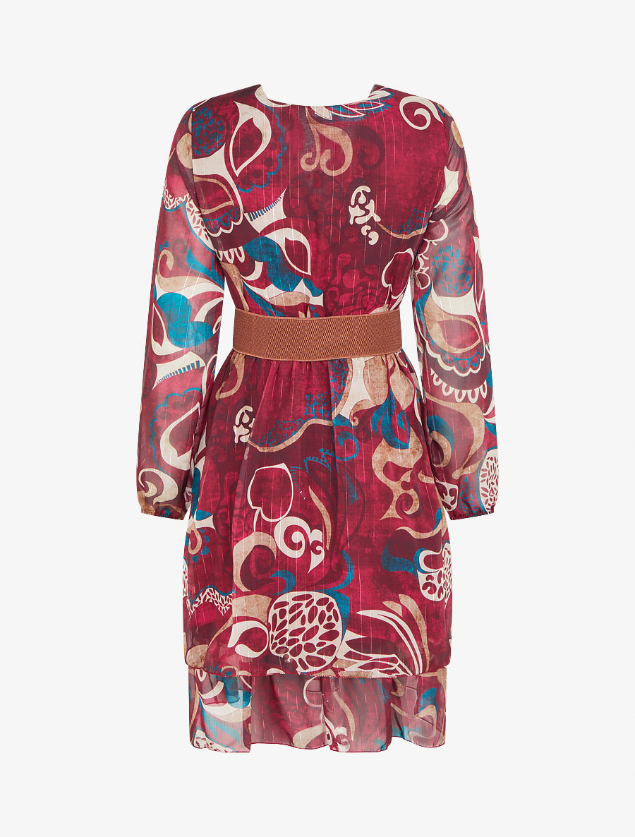 Robe patineuse en voile imprimé fantaisie - Bordeaux - 2