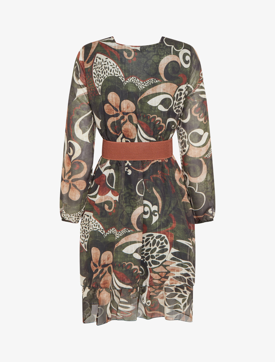 Robe patineuse en voile imprimé fantaisie - Kaki - 2