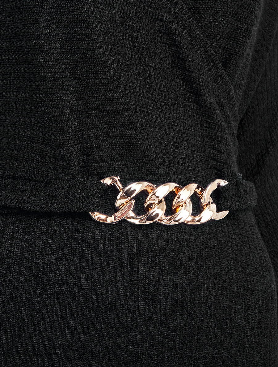 Robe pull moulante à ceinture bijou - Noir - 3
