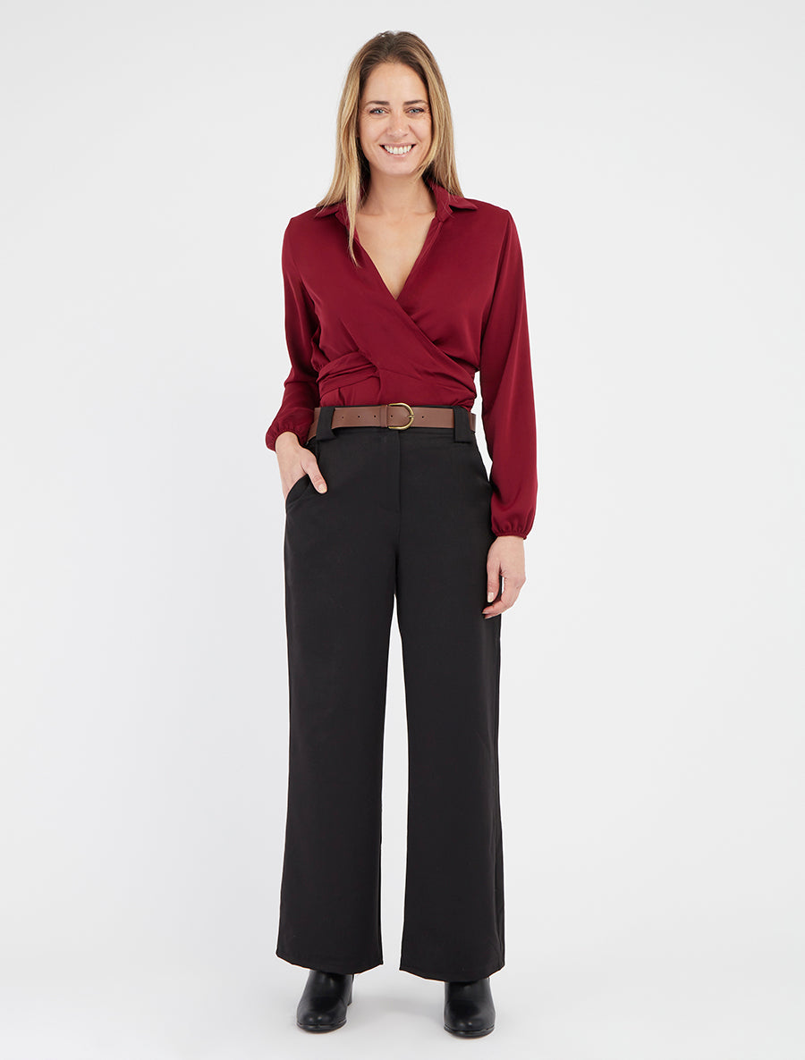 Top corto incrociato tinta unita e satinato - Bordeaux