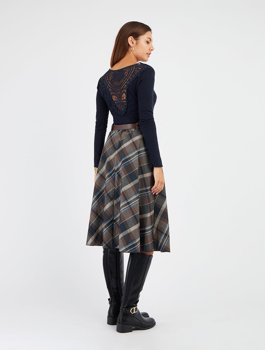 Pull à col bénitier et dos en crochet - Marine - 9