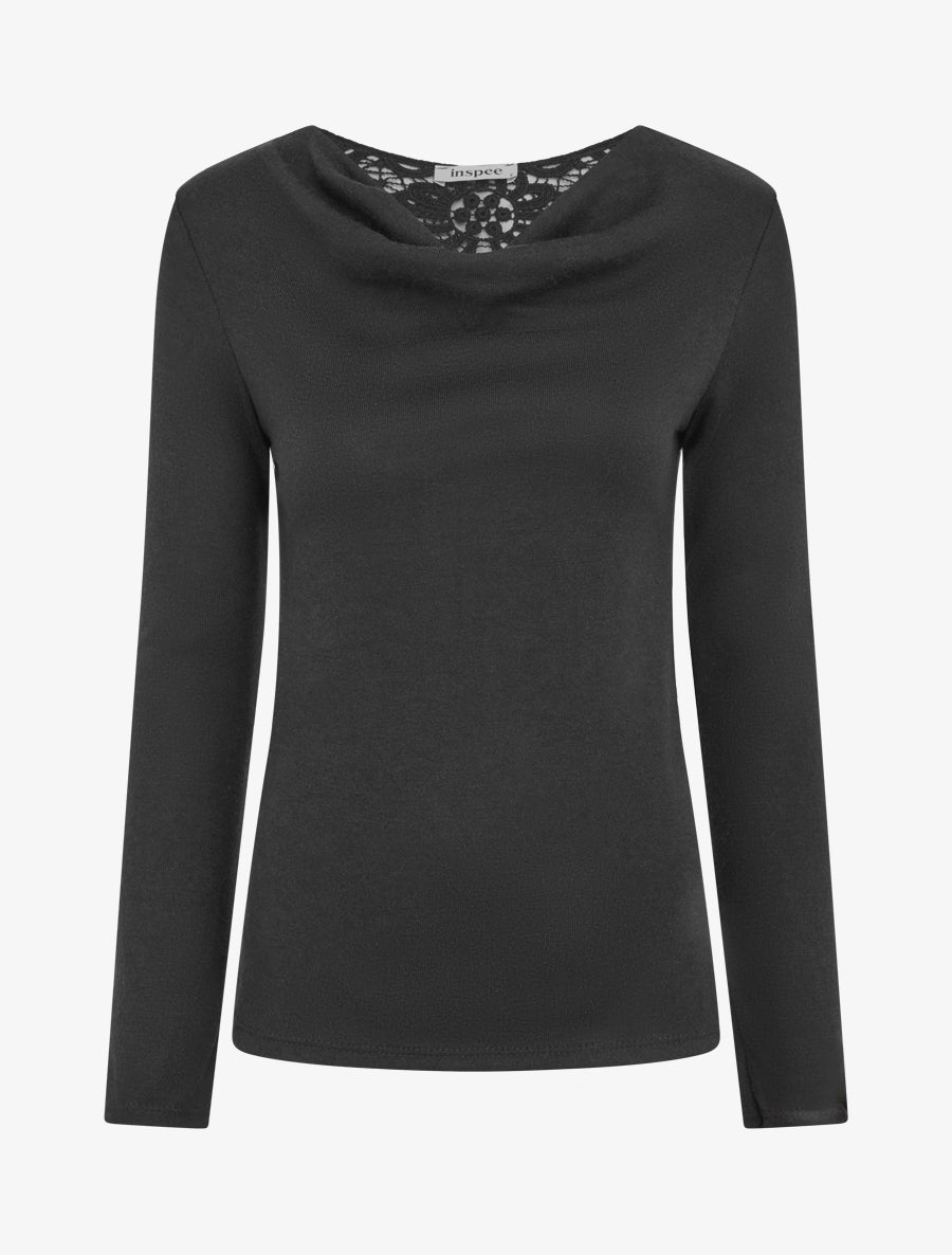 Pull à col bénitier et dos en crochet - Noir - 1