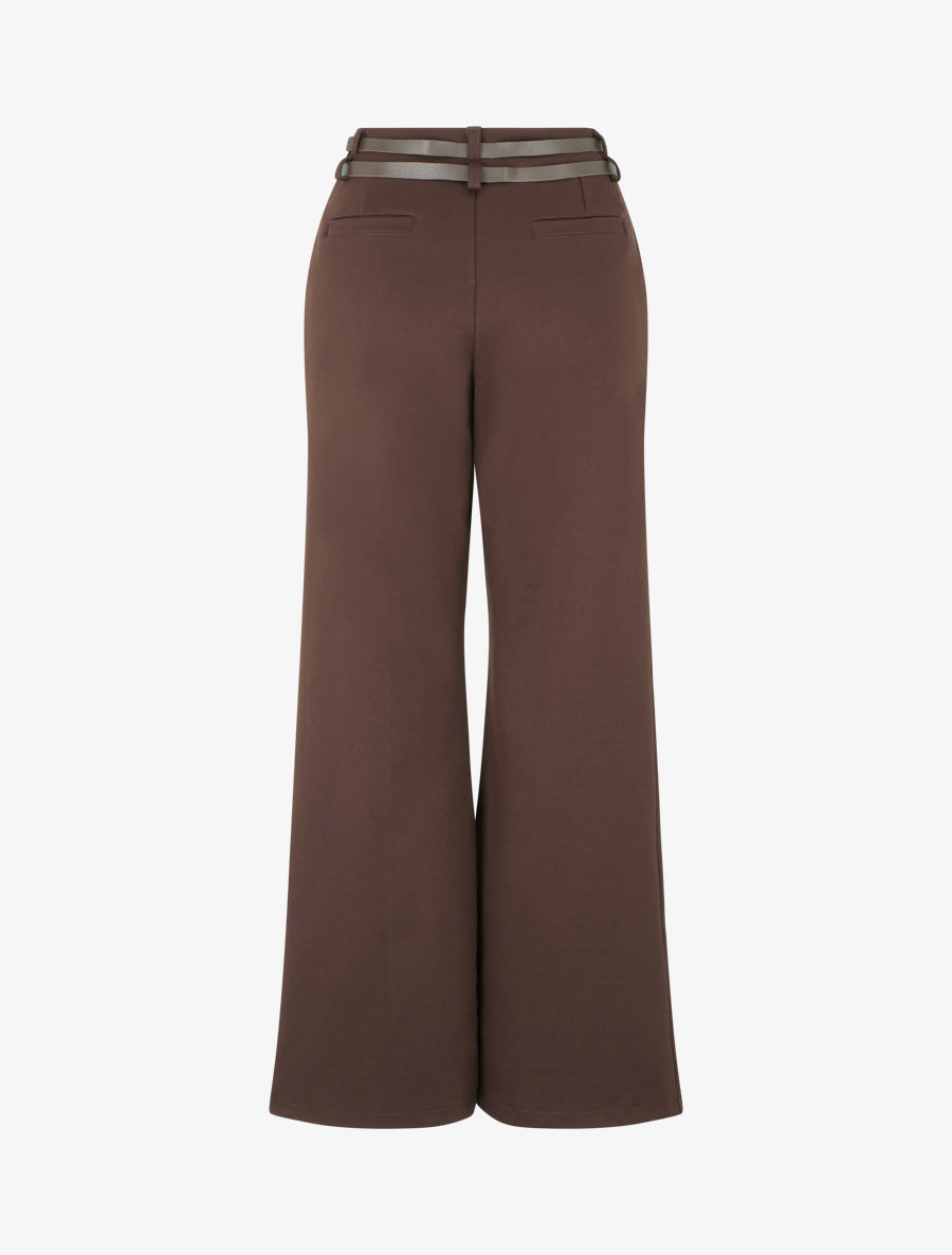 Pantalon droit taille haute à double ceinture - Marron - 2