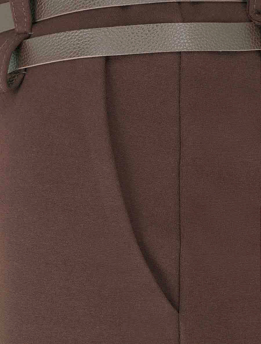 Pantalon droit taille haute à double ceinture - Marron - 3