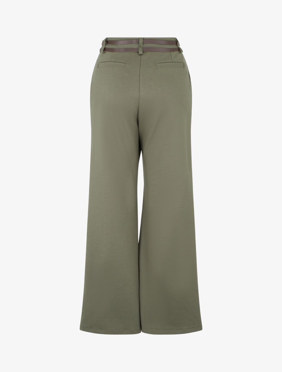 Pantalon droit taille haute à double ceinture - Kaki - 2