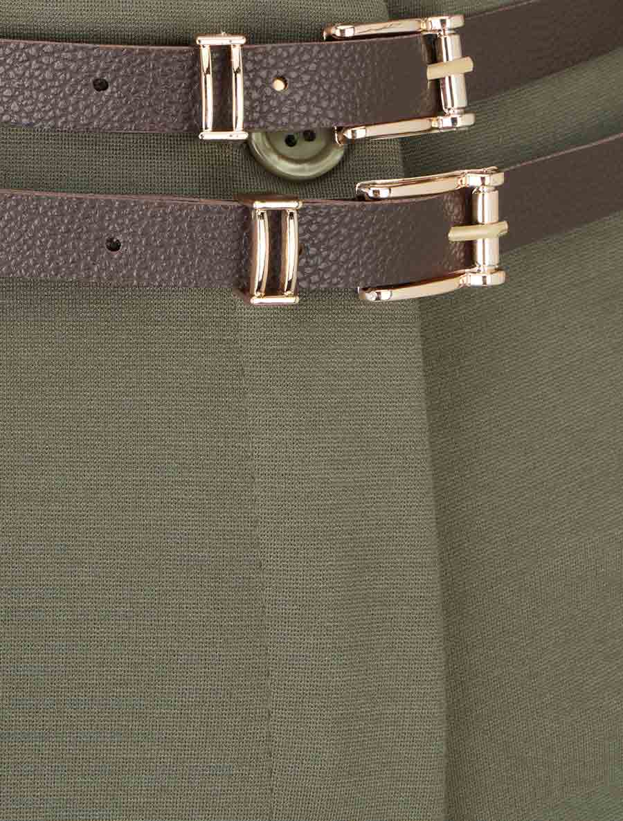 Pantalon droit taille haute à double ceinture - Kaki - 3