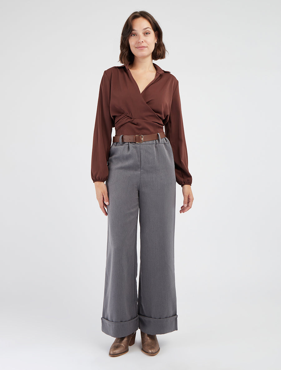 Pantaloni ampi con risvolto - Grigio