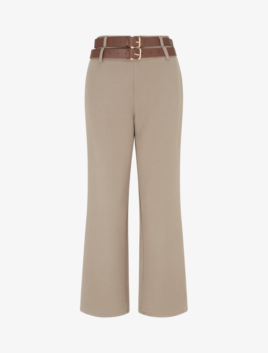Pantalon droit à double ceintures - Taupe clair - 1
