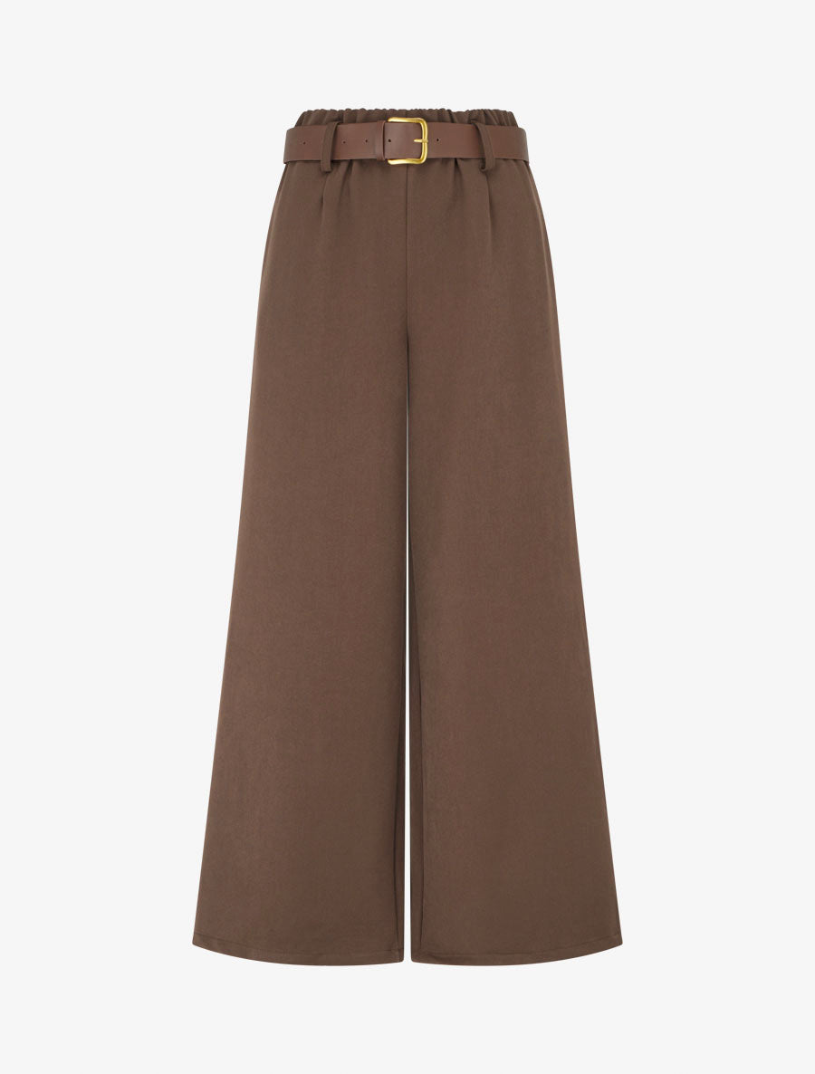 Pantalon élastiqué coupe ample - Marron - 1