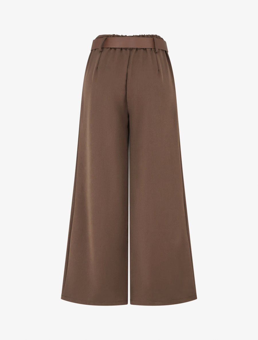 Pantalon élastiqué coupe ample - Marron - 2