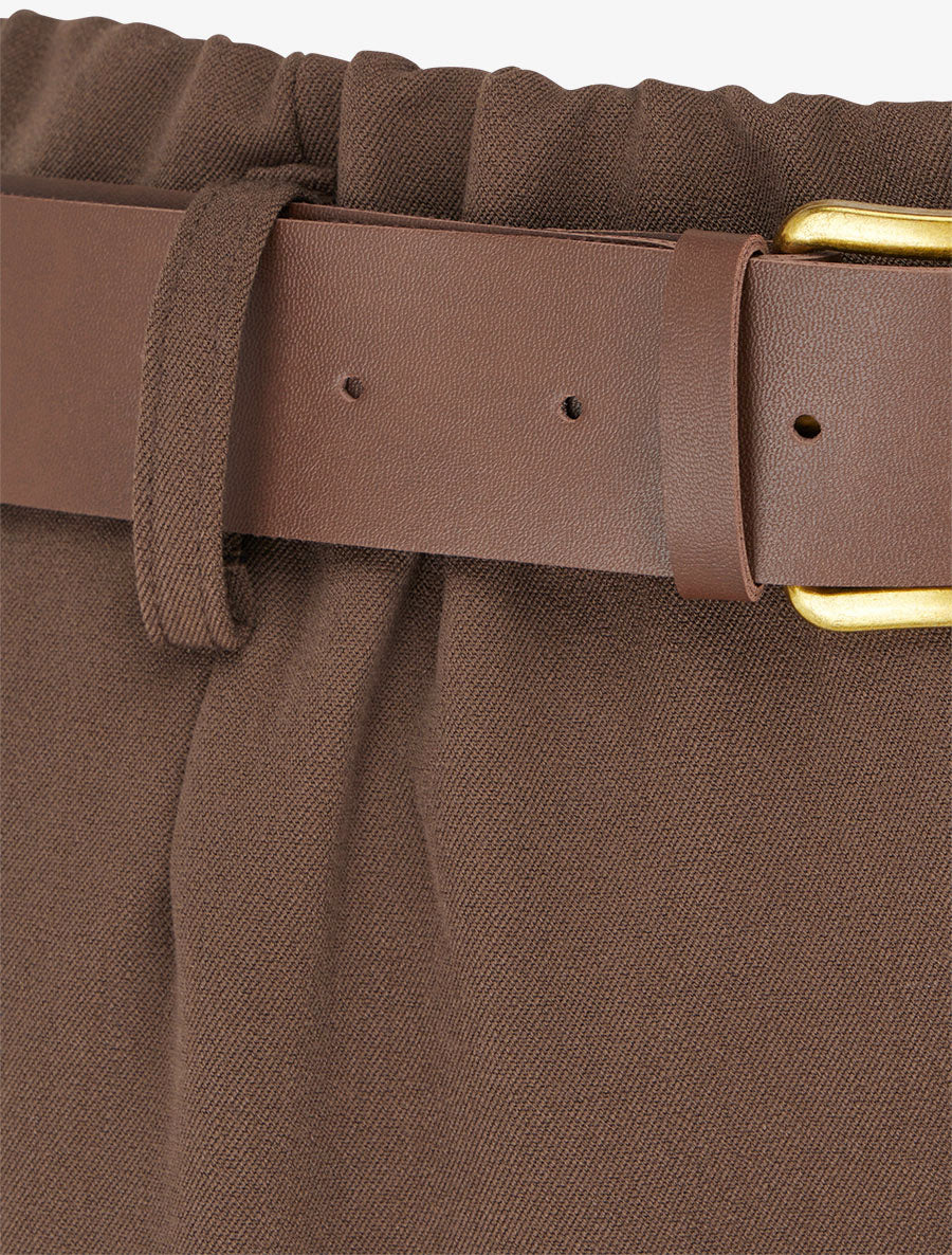 Pantalon élastiqué coupe ample - Marron - 3