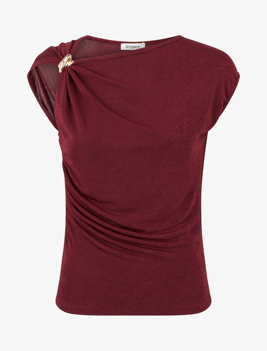Top uni sans manches à empiècement bijou - Bordeaux - 1
