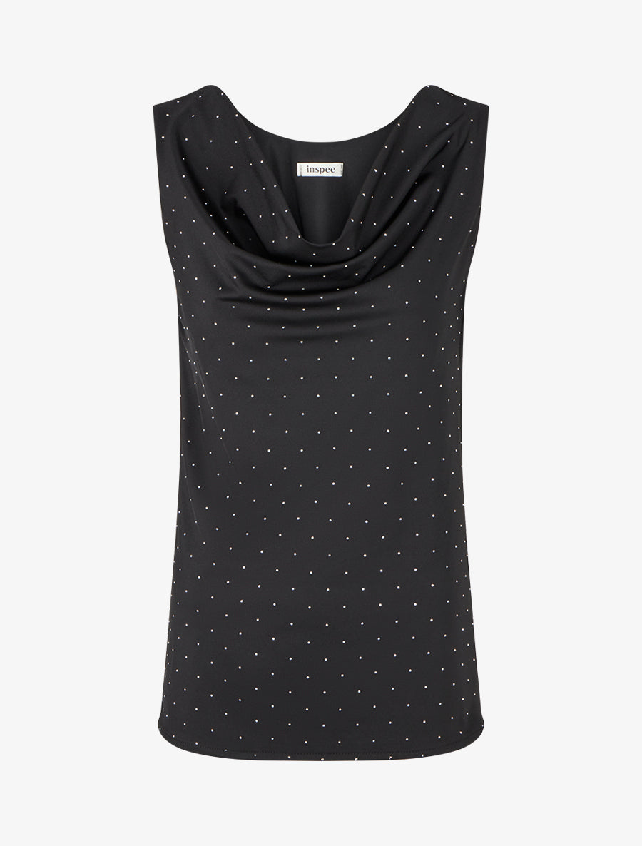 Top uni sans manches à strass - Noir - 1