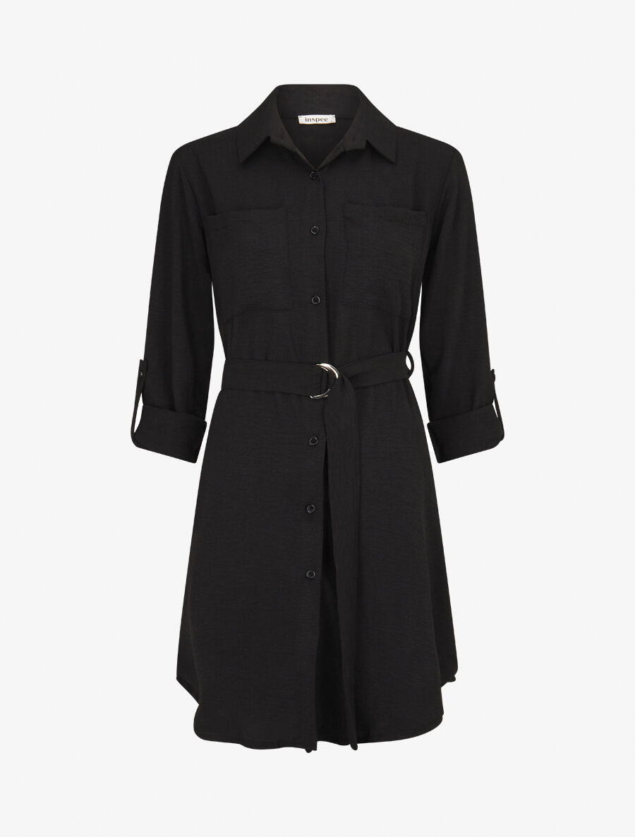 Robe chemise fluide et ceinturée - Noir - 1