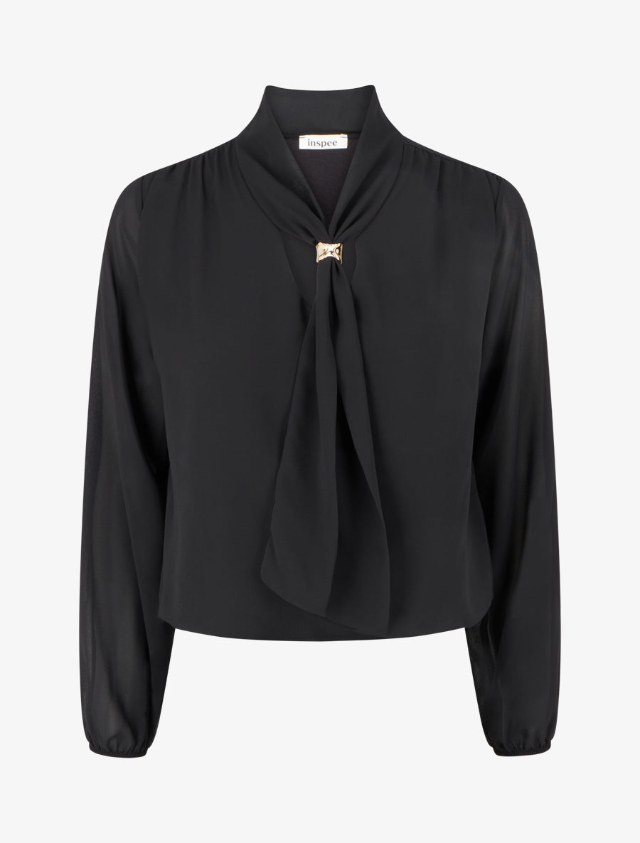Top droit à col lavallière bijou - Noir - 1