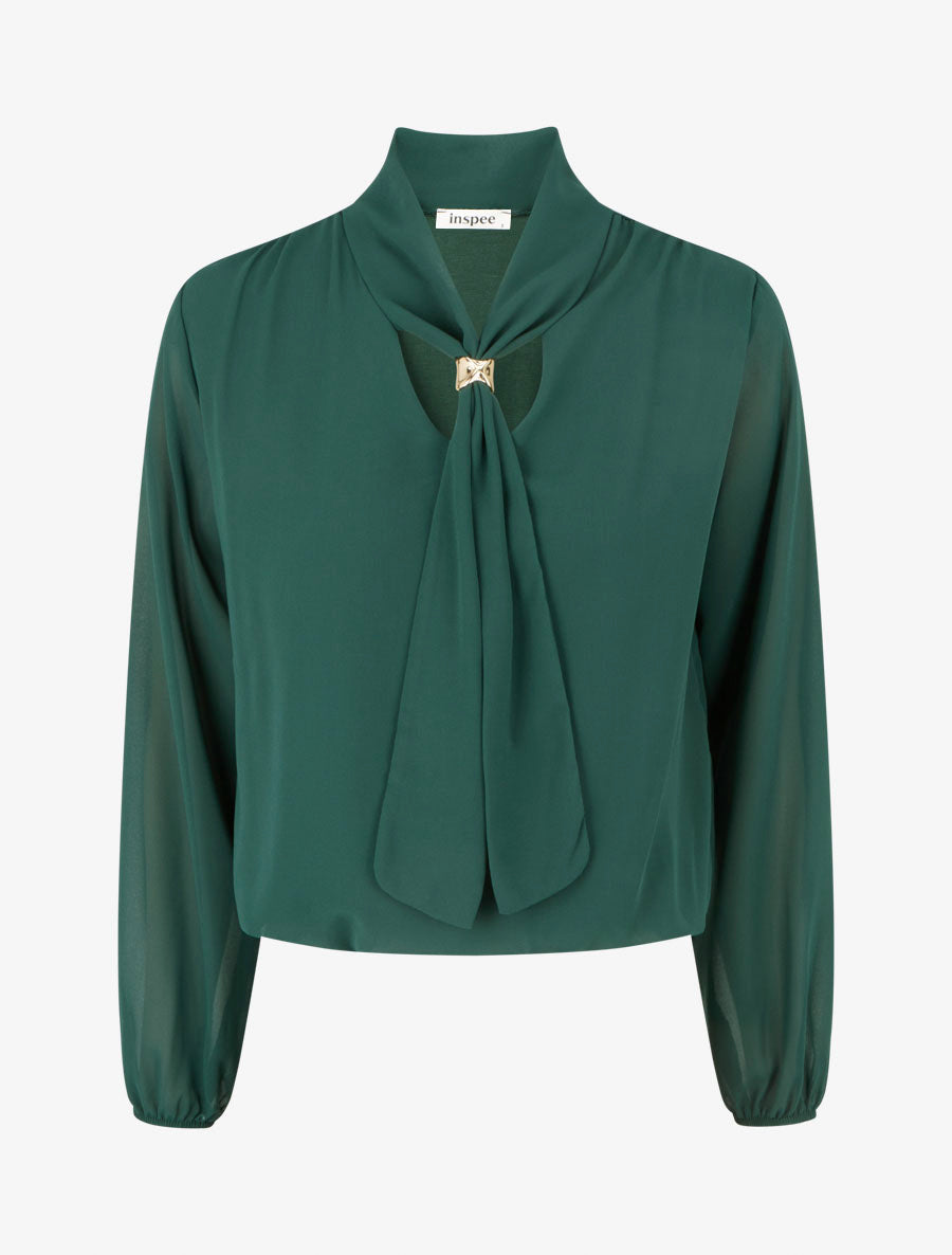 Top droit à col lavallière bijou - Vert foncé - 1