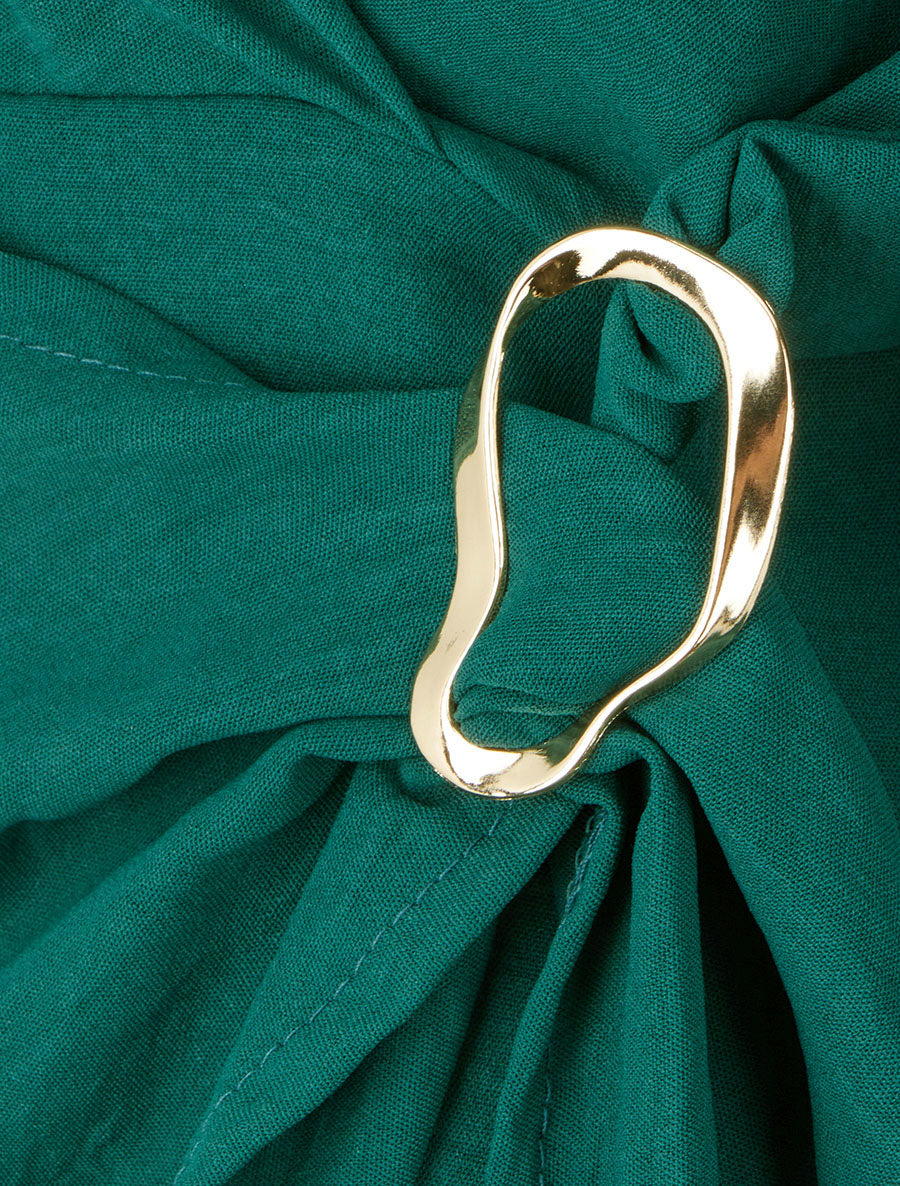 Blouse unie style portefeuille à col cache-coeur - Vert sapin - 3