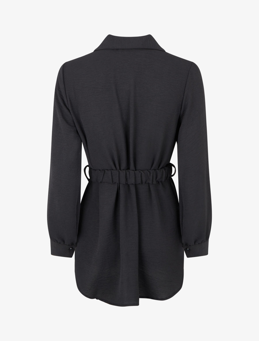 Chemise unie à ceinture élastiquée - Noir - 2