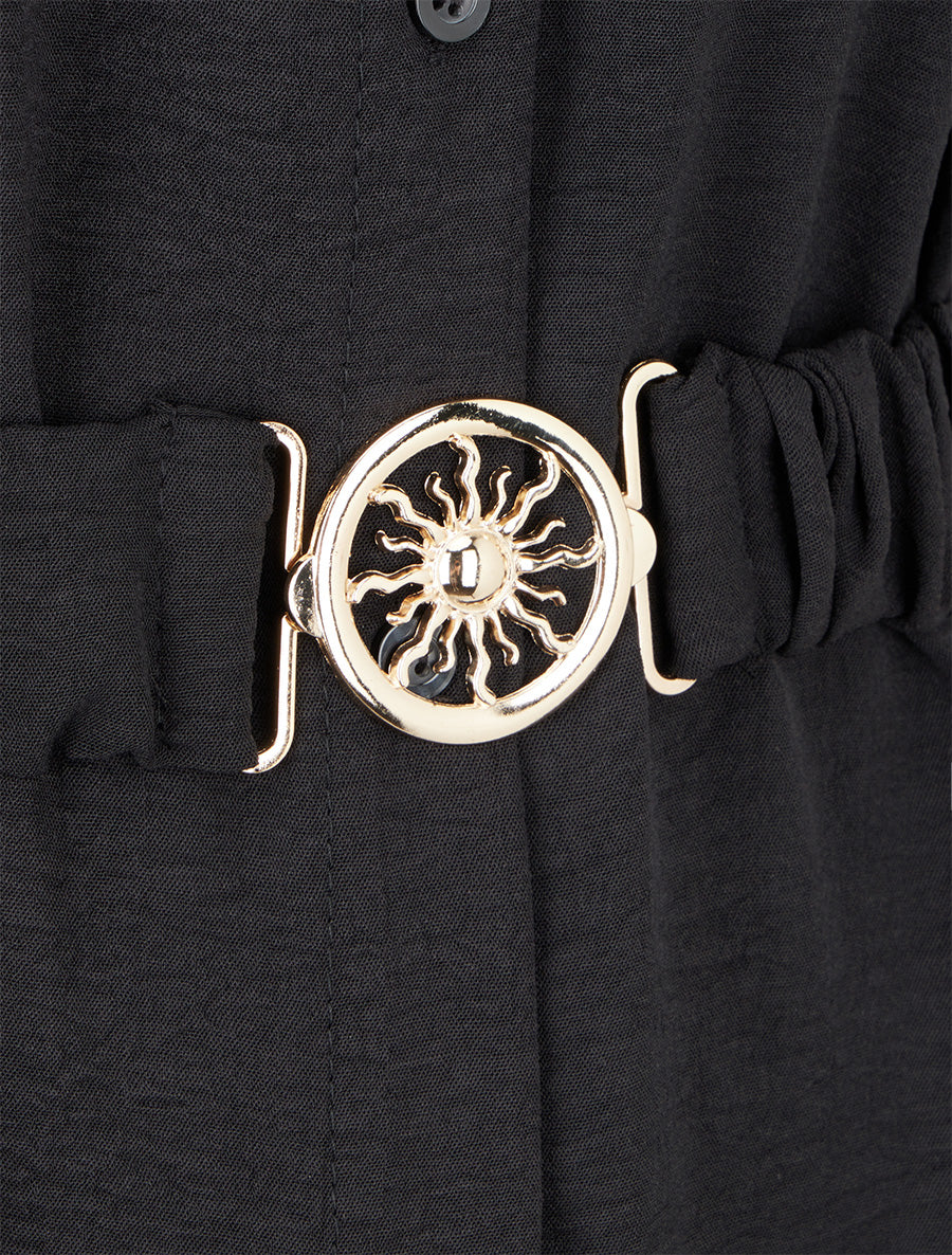 Chemise unie à ceinture élastiquée - Noir - 3