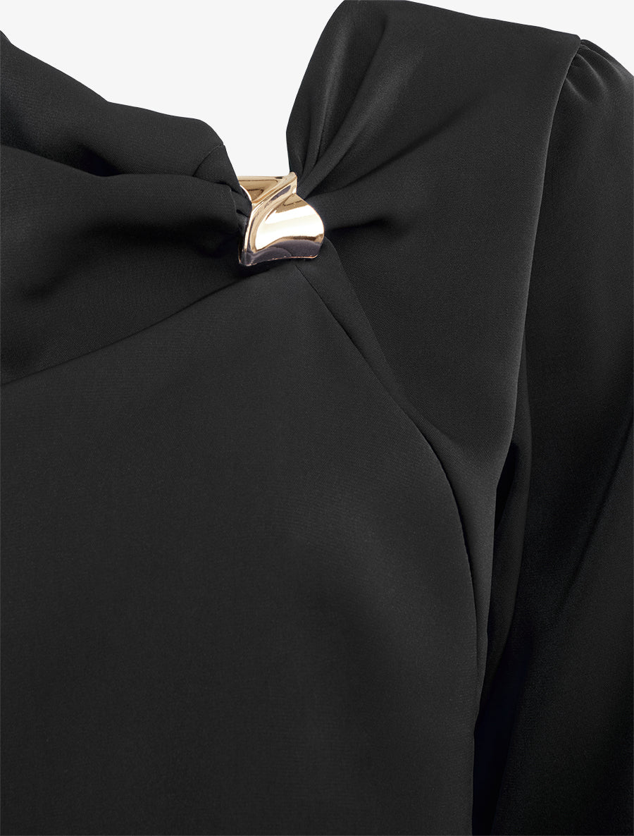 Top fluide à col asymétrique et bijoux doré - Noir - 3