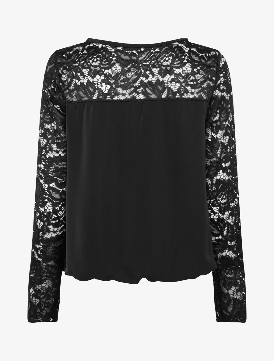 Top boule fluide satiné et dentelle - Noir - 2