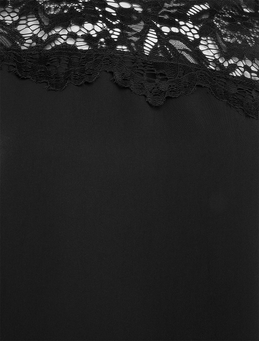 Top boule fluide satiné et dentelle - Noir - 3
