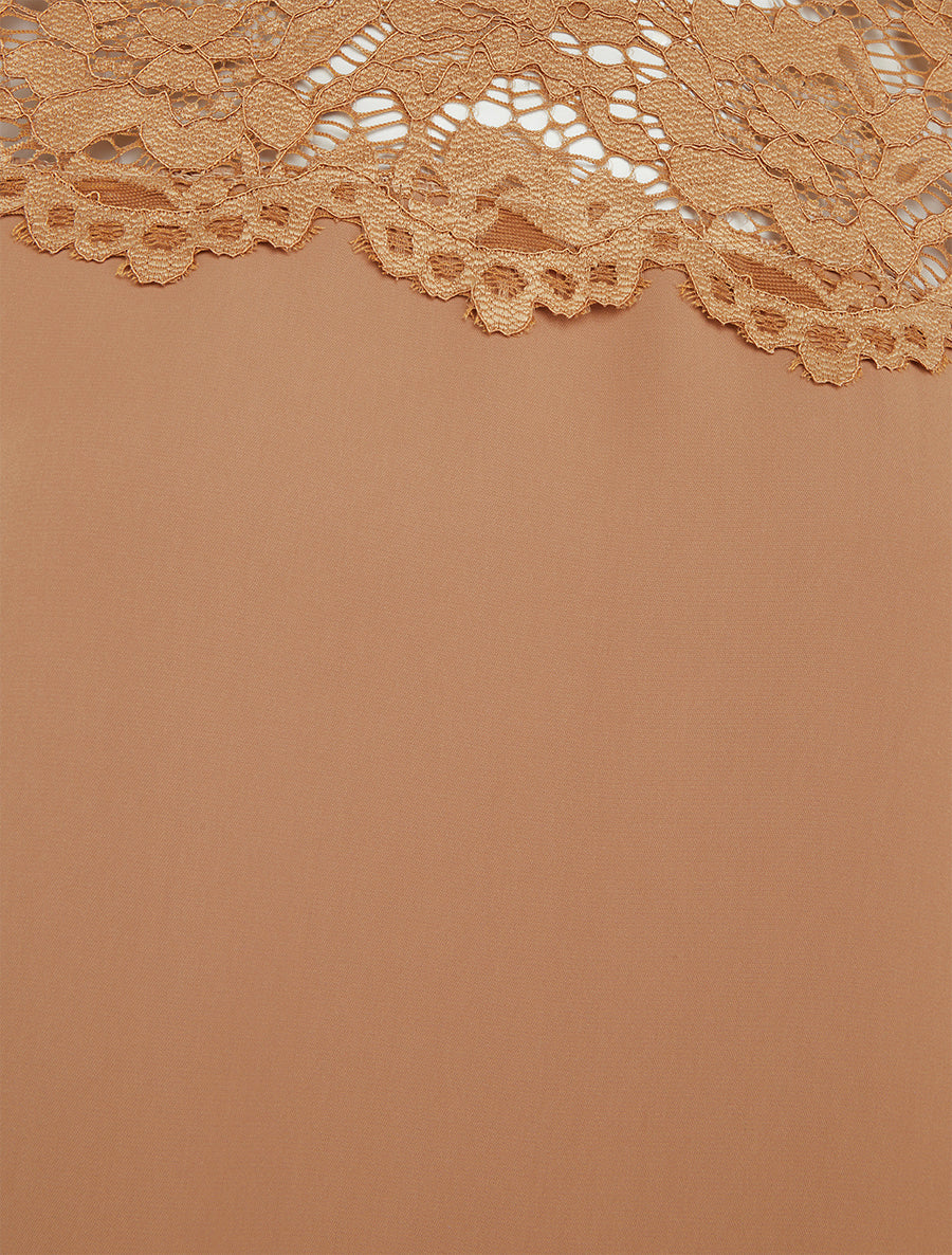 Top boule fluide satiné et dentelle - Taupe - 3