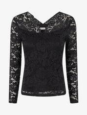 Top uni en dentelle - Noir - 1