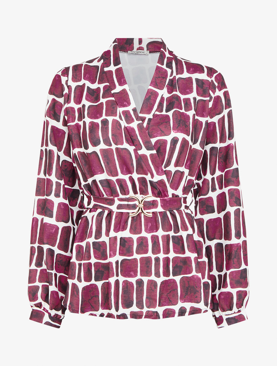 Top ceinturé à imprimé graphique - Violine - 1